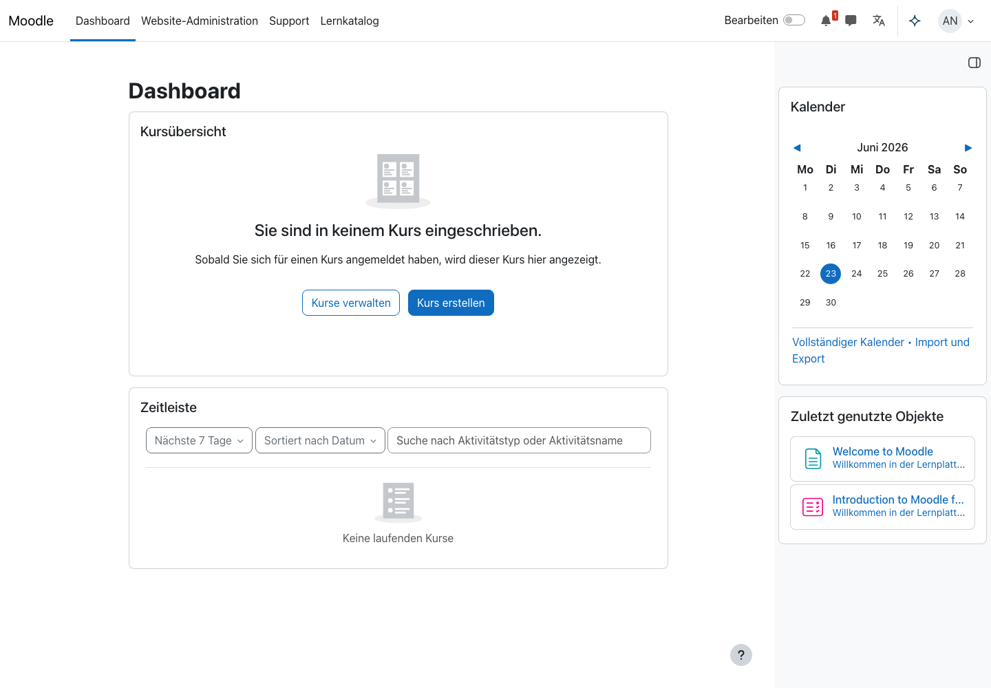 Moodle-Kontext für Kursarbeit